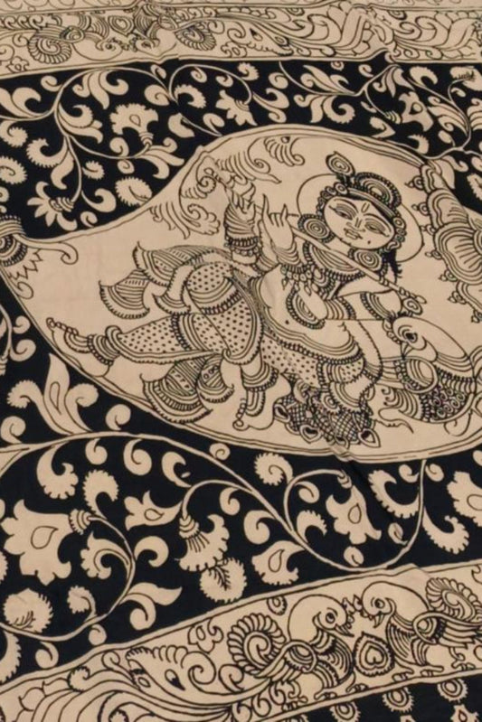 pen drawn handpainted kalamkari saree pure mangalgiri silk