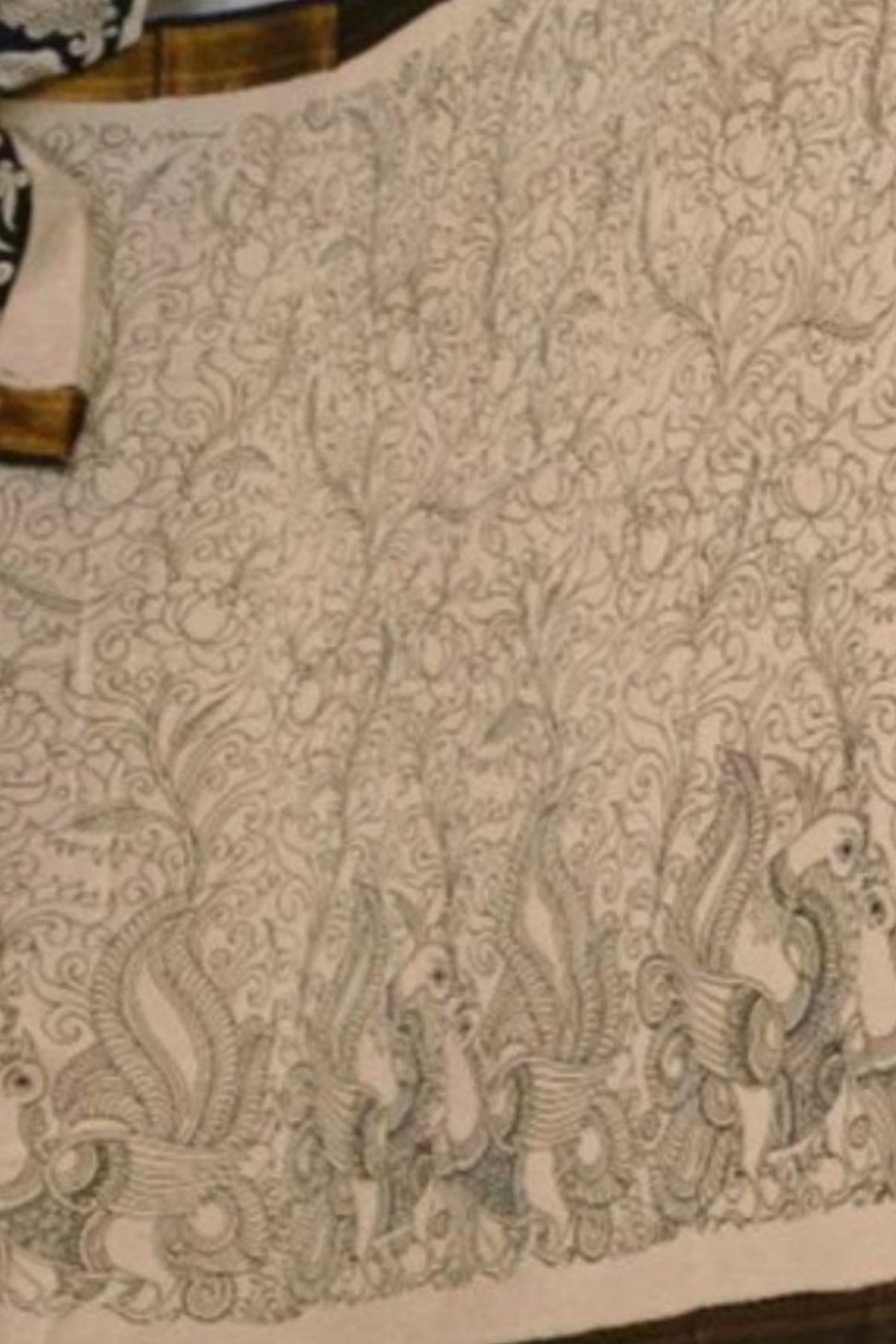 pen drawn handpainted kalamkari saree pure mangalgiri silk