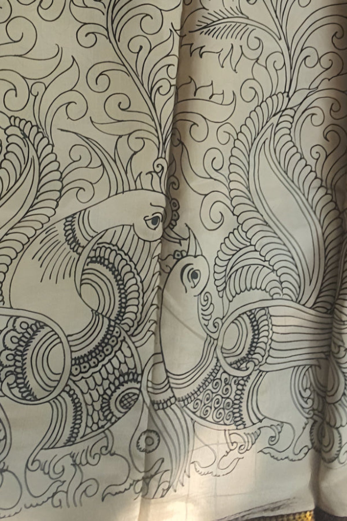pen drawn handpainted kalamkari saree pure mangalgiri silk