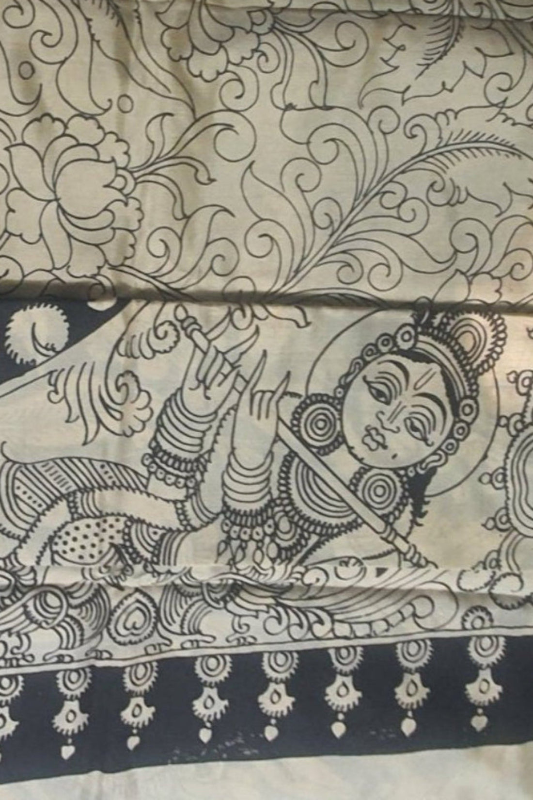 pen drawn handpainted kalamkari saree pure mangalgiri silk