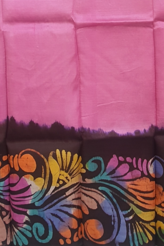 Pink  Pure Silk Saree hand painted sari