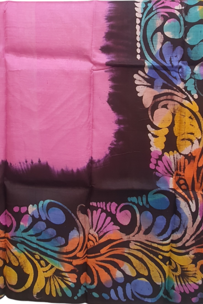 Pink  Pure Silk Saree hand painted sari