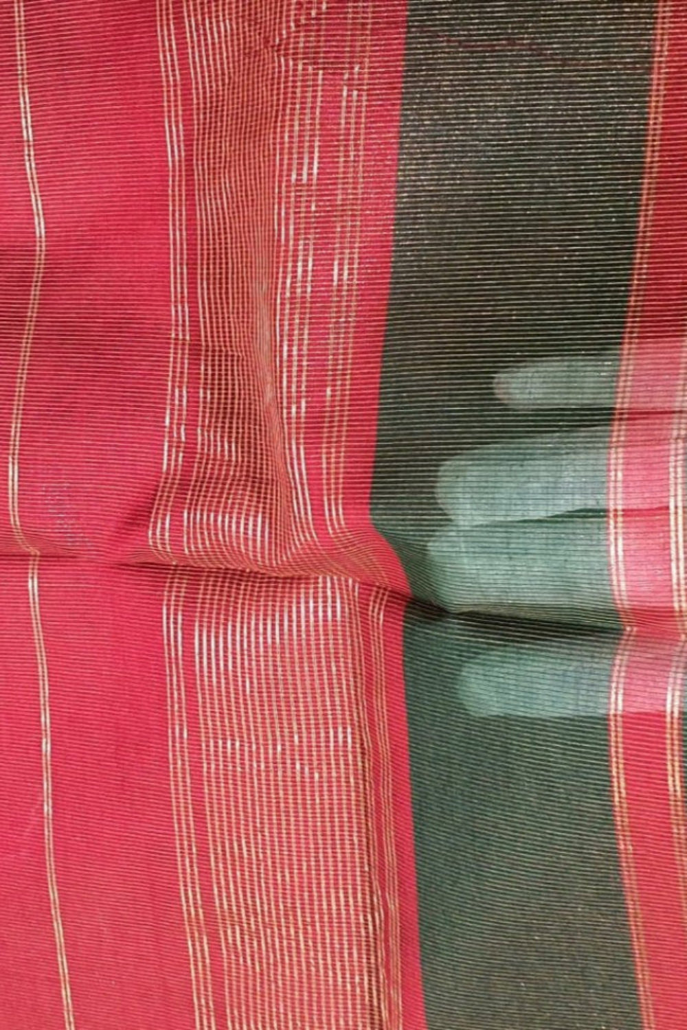  Pure Maheshwari Tissue Sari Bottle Green color saree with Rose Red pallu zari border. all over zari lines wedding kitty griha prawesh  party light weight easy to carry breezy 