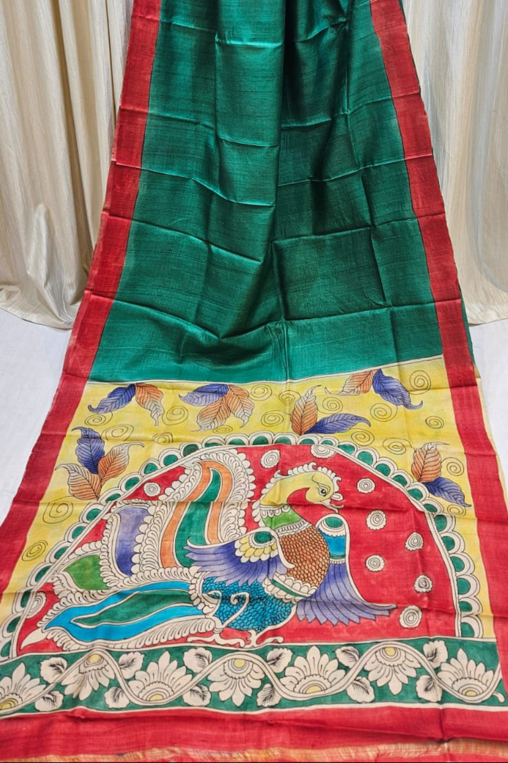 Pure Tussar Handloom Saree with Hand Pen Kalamkari Pallu