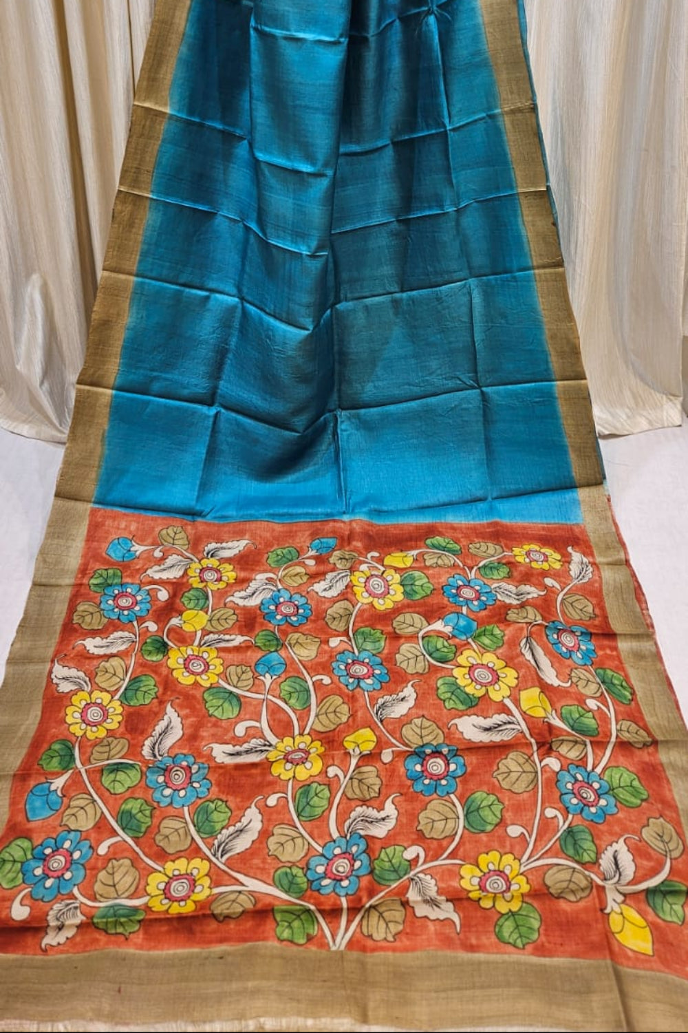Pure_Tussar_Handloom_Saree_with_Hand_Pen_Kalamkari_Pallu