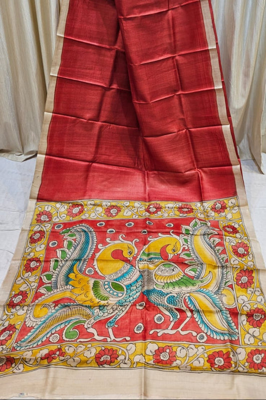 Pure_Tussar_Handloom_Saree_with_Hand_Pen_Kalamkari_Pallu