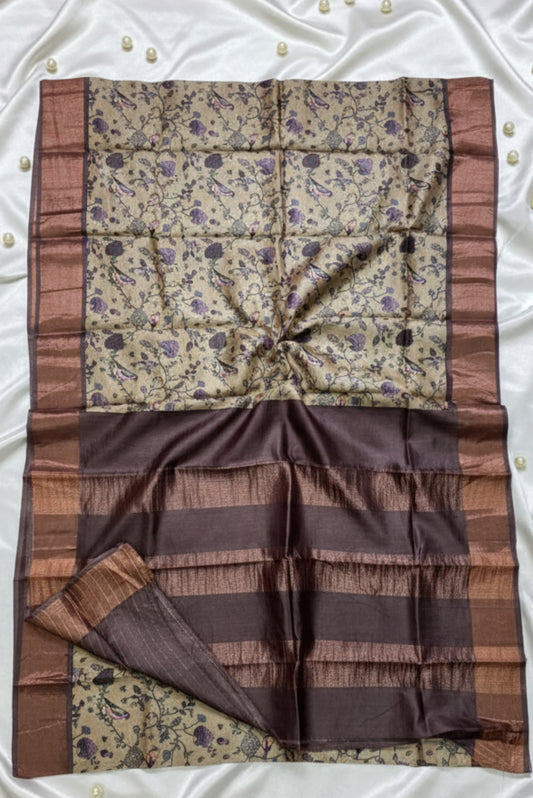 Pure_handloom_tussar_saree with bird print