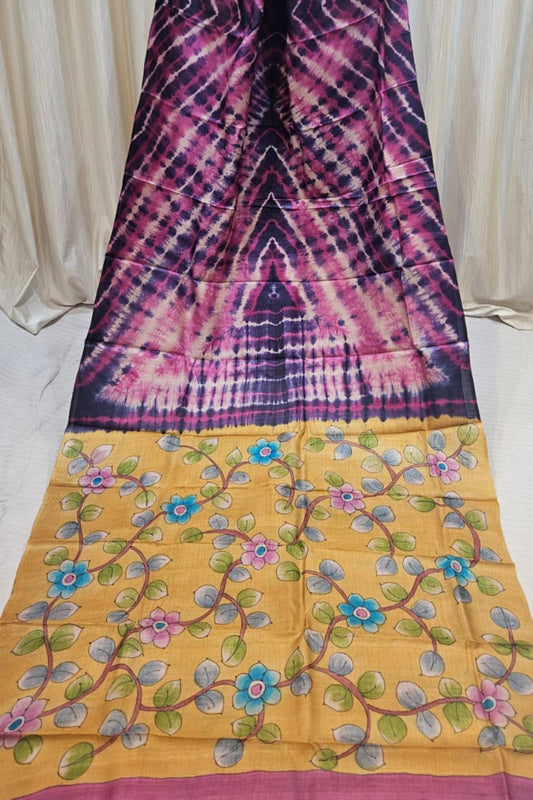 Pure tussar Fusion shibori and kalamkaris saree 