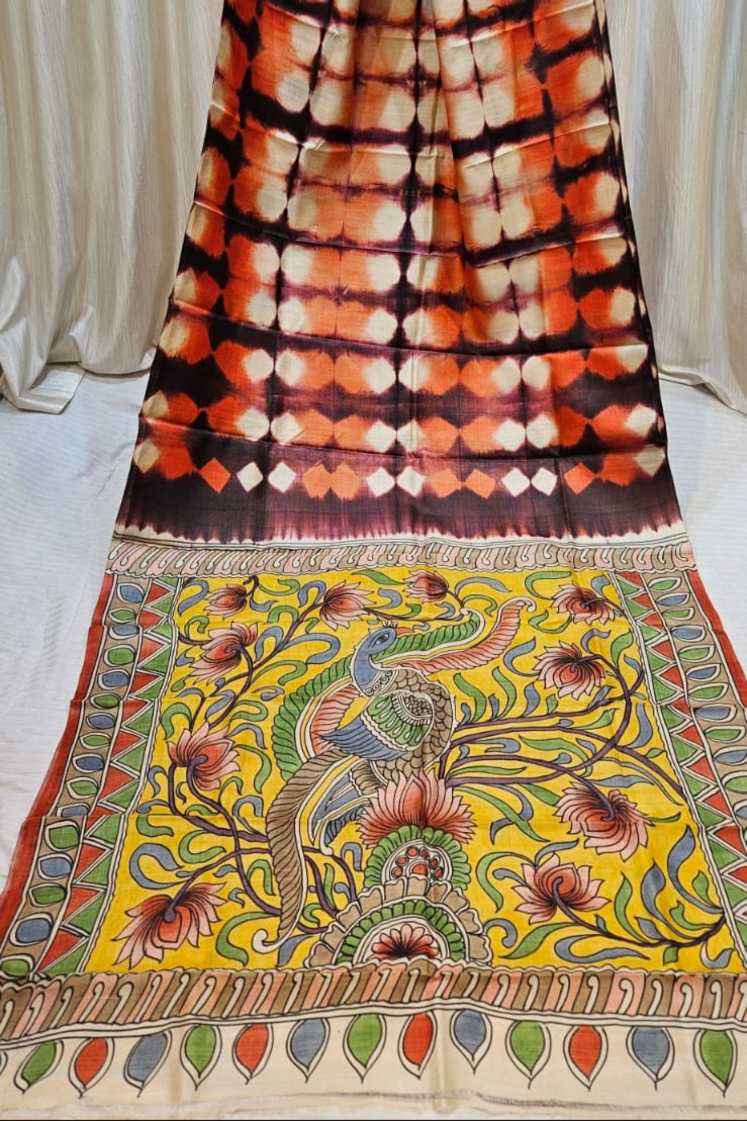 Pure tussar fusion of shibori and kalamkari 