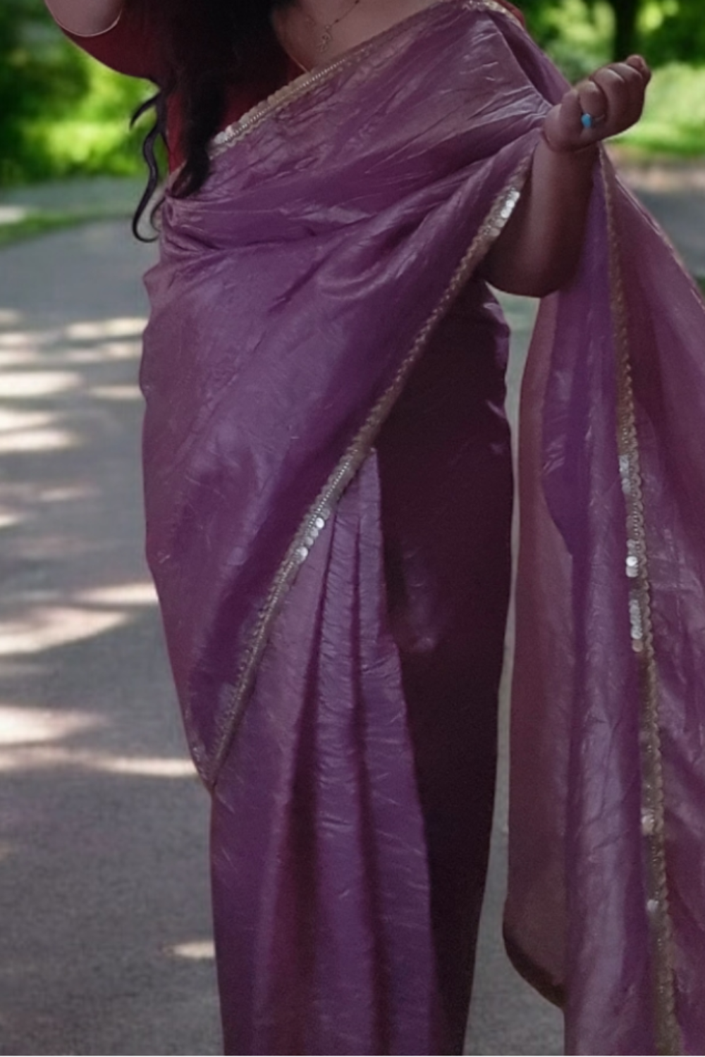 Purple crushed tissue saree