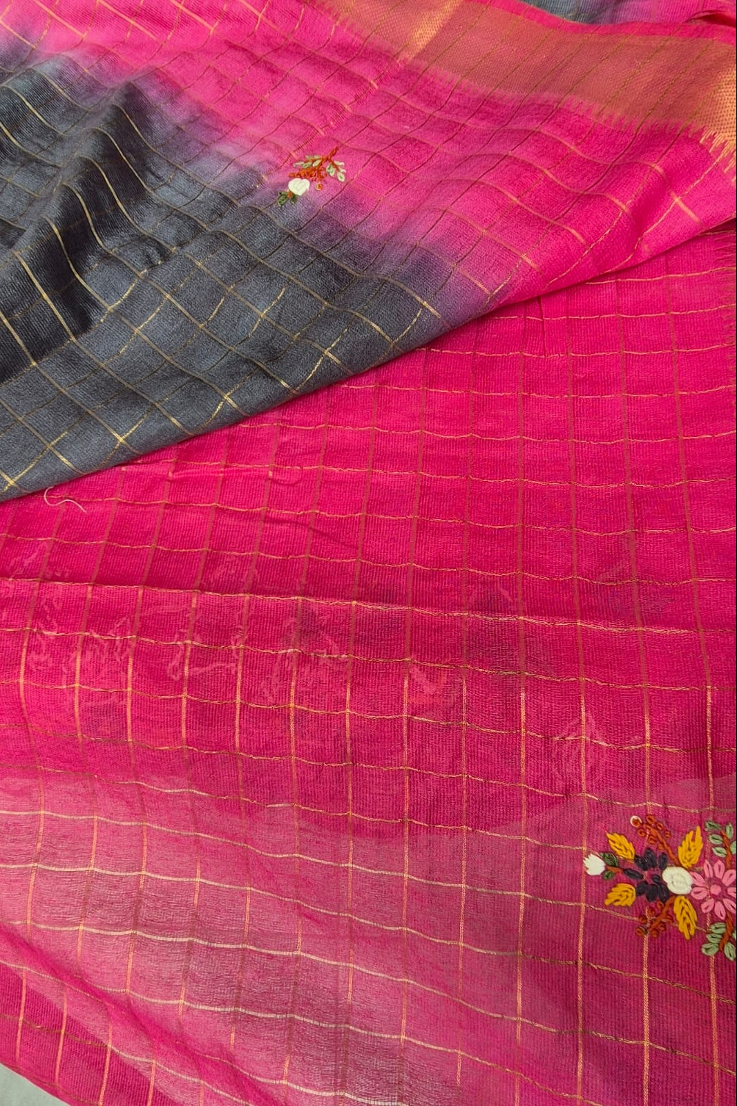 Black Bhagalpuri Soft Silk Saree with Bullion Knot
