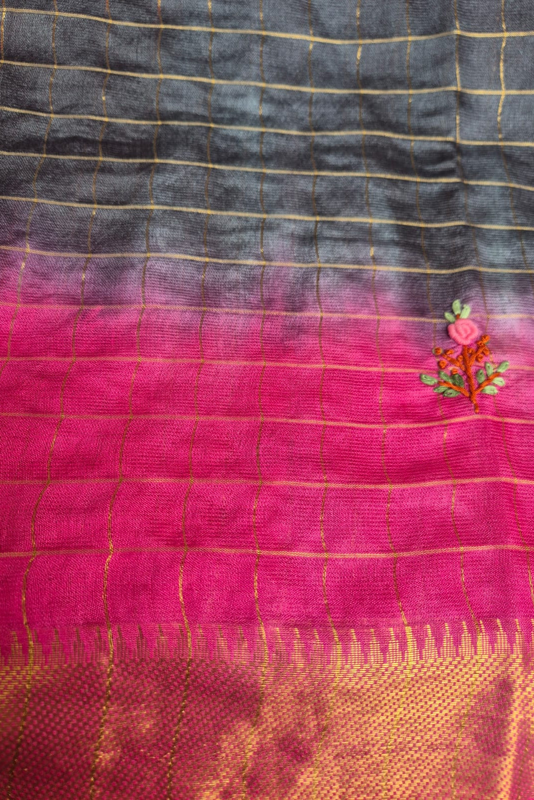 Black Bhagalpuri Soft Silk Saree with Bullion Knot