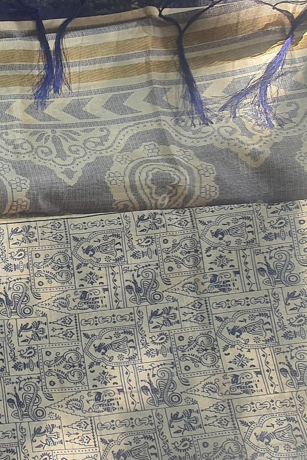 blue semi tussar saree
