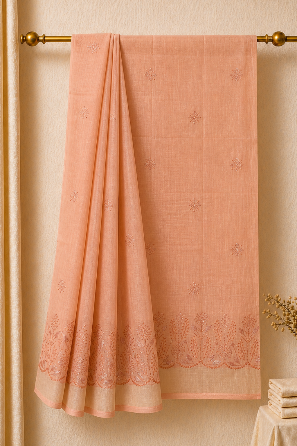 Blush Pink work linen saree