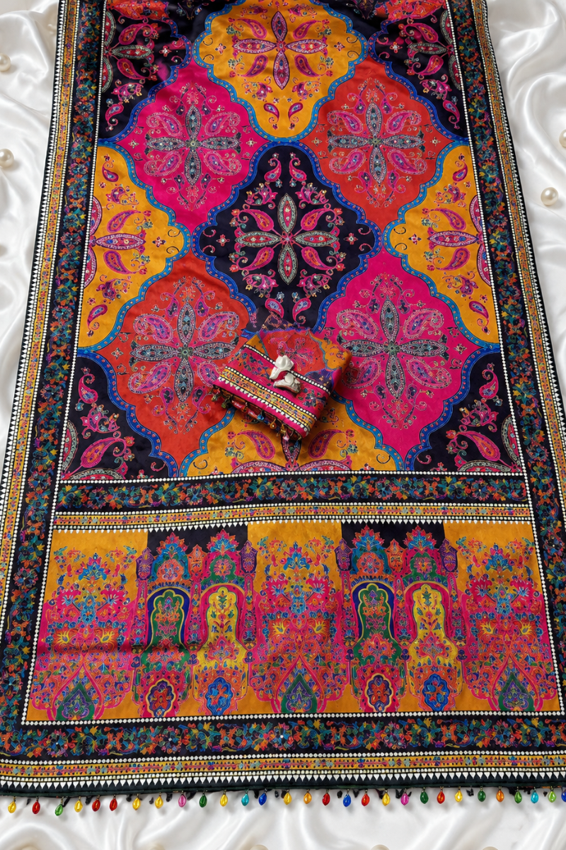 Roman SIlk with Ajrakh work 