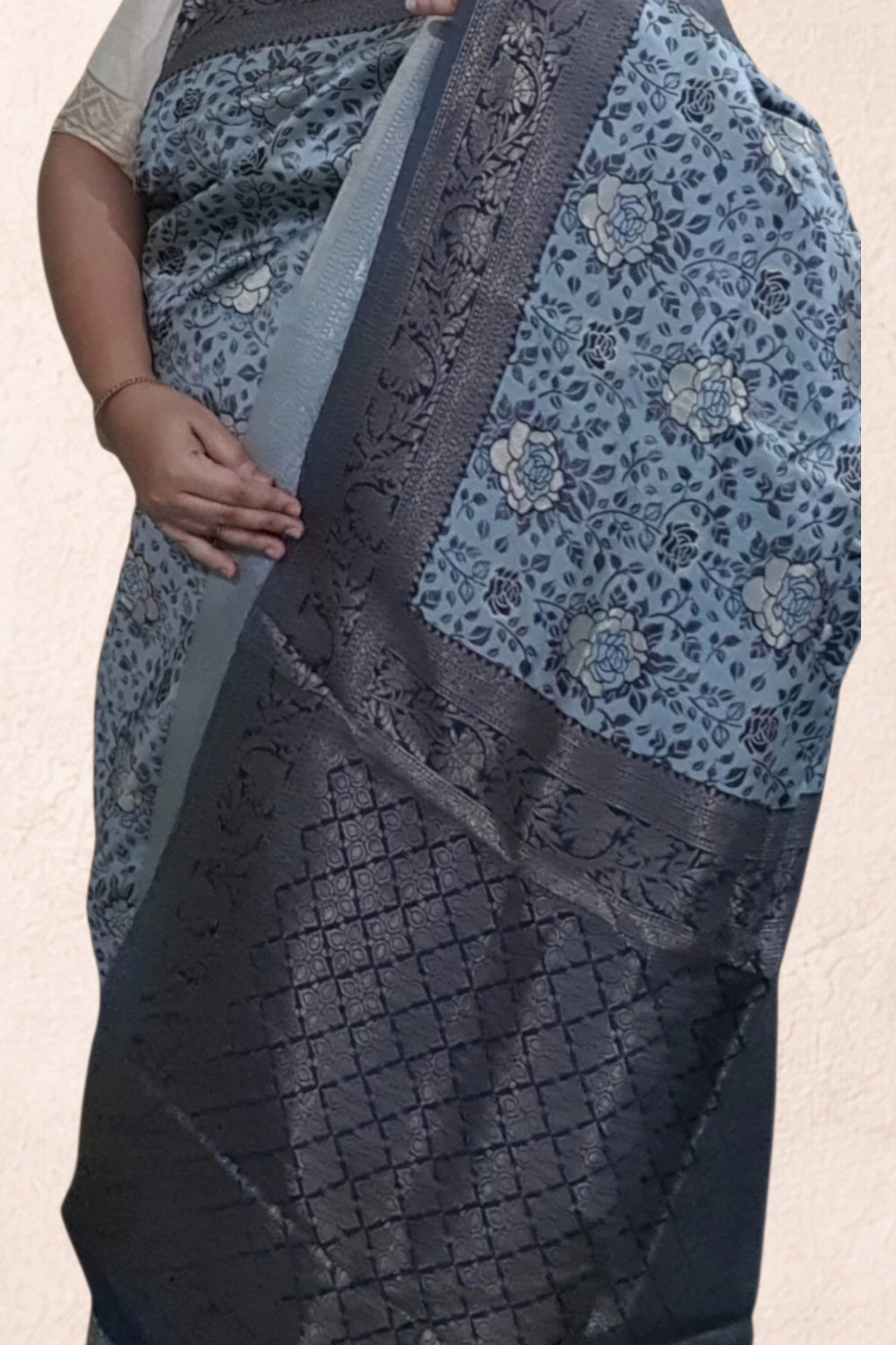 Skyish blue weaved semi silk