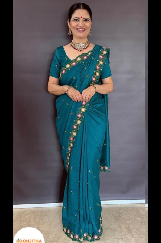 Green color floral Parsi embroidery