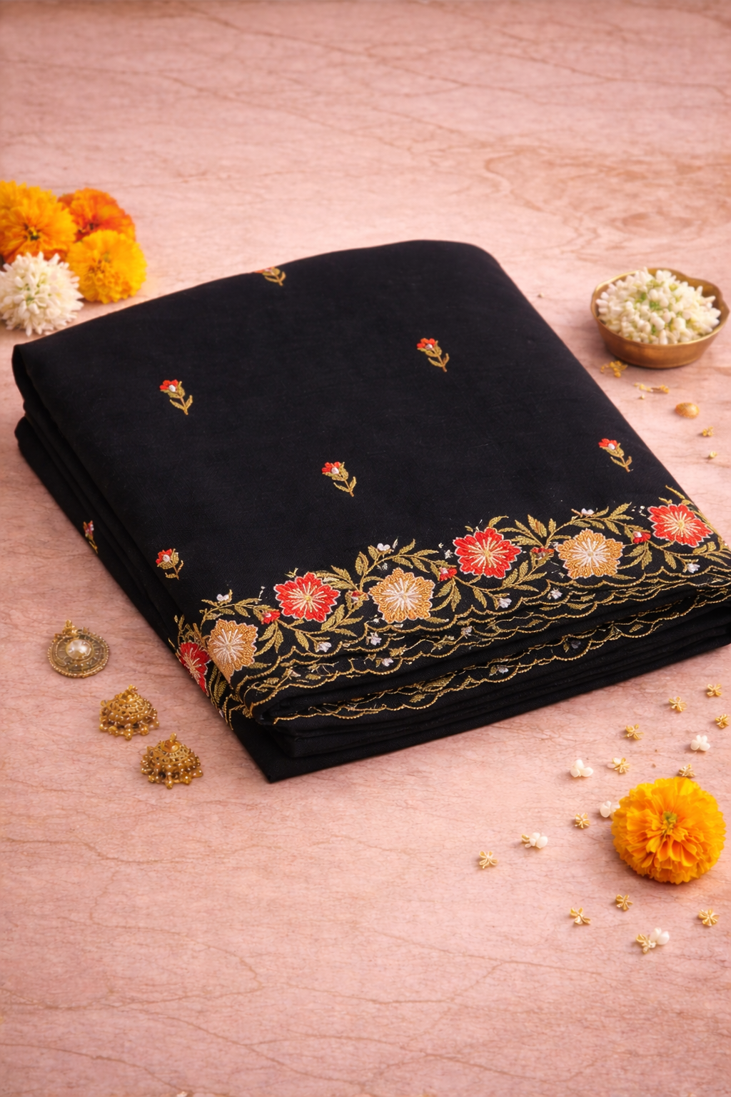Black color floral Parsi embroidery
