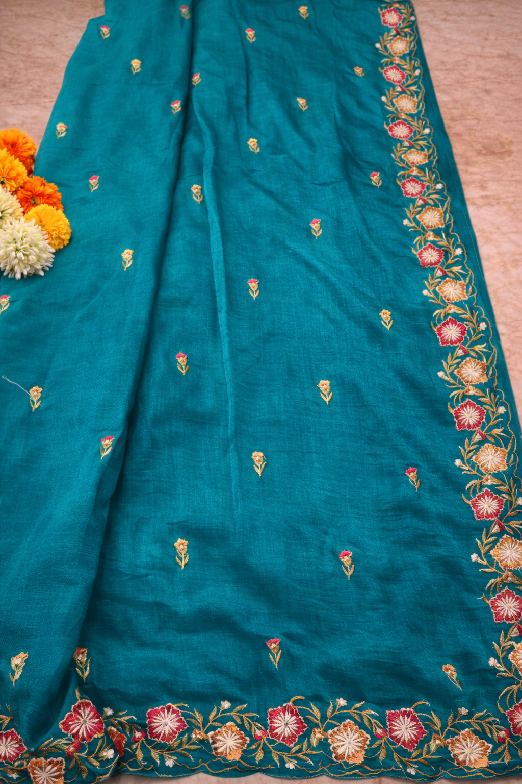 Green color floral Parsi embroidery