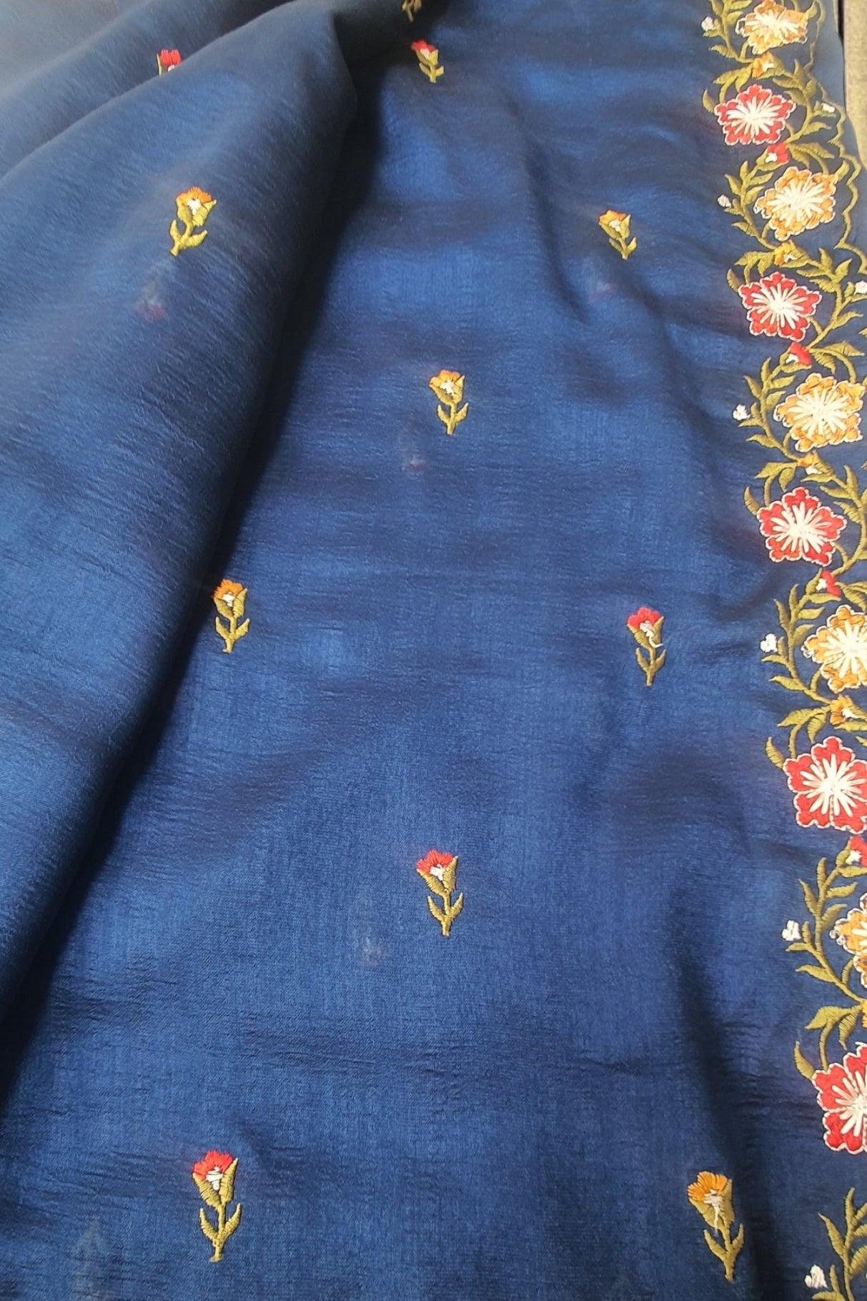 Navy Blue color floral Parsi embroidery
