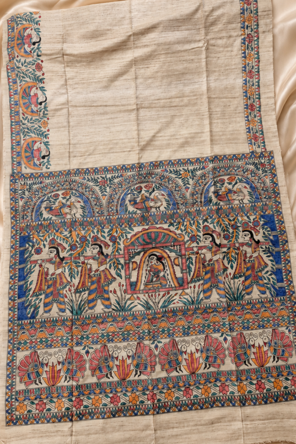 pure tussar hand painted saree