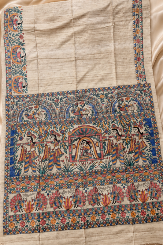 pure tussar hand painted saree