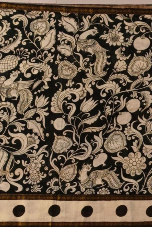 Pen hand painted kalamkari saree pure silk wedding party office party 