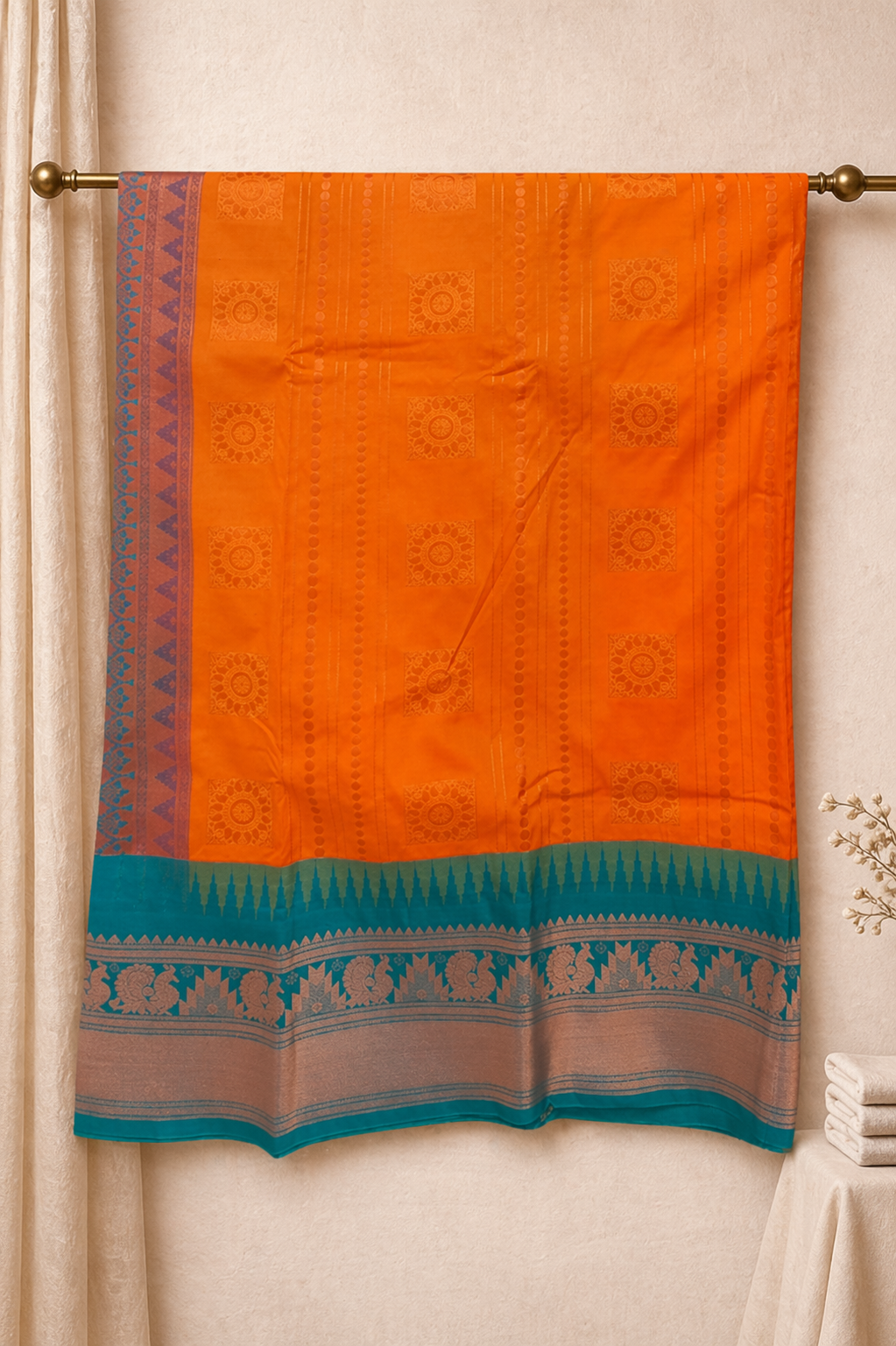 orange pure kanjiwaram saree