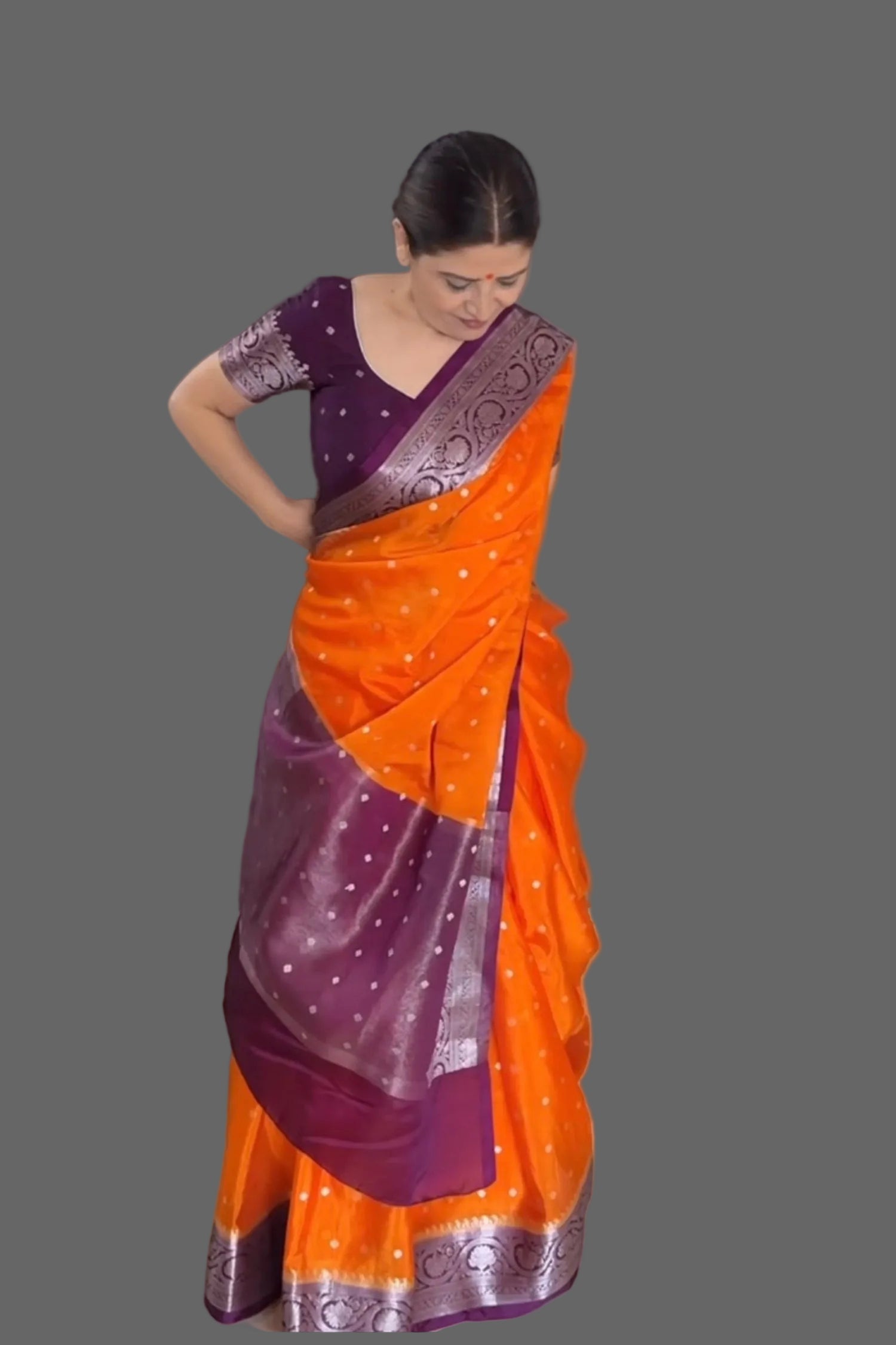 Semi warm banarasi orange and violet
