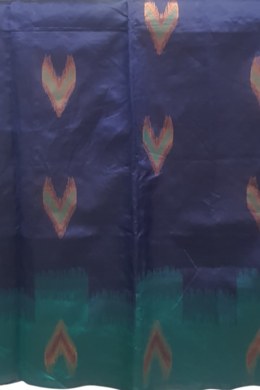 Blended silk Dark Blue color saree with contrast green color border ikkat saree Semi silk saree sari wedding shadi office wear office party easy to carry light weight
