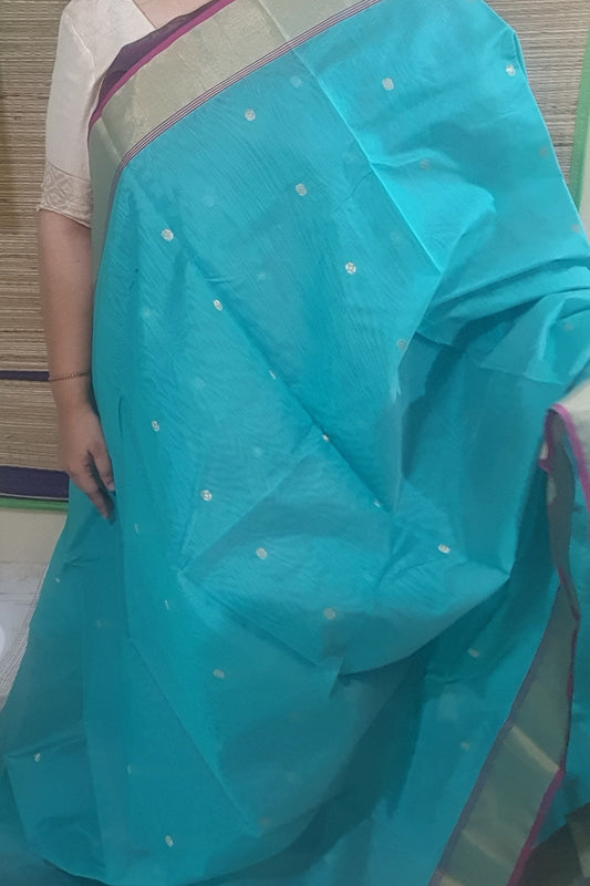 Pure handloom rama chanderi saree