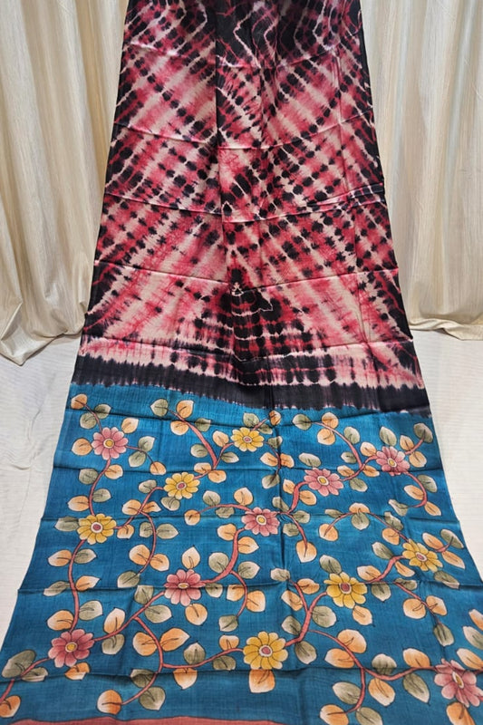 Koonjitha_fusion_saree_of_shibori_kalamkari