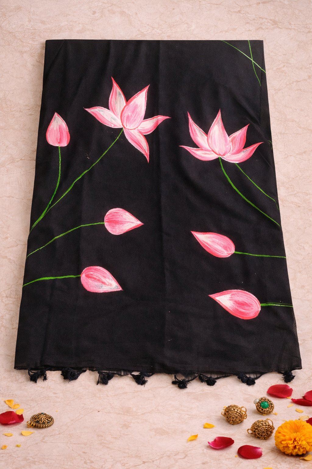 Handpainted black cotton saree 3