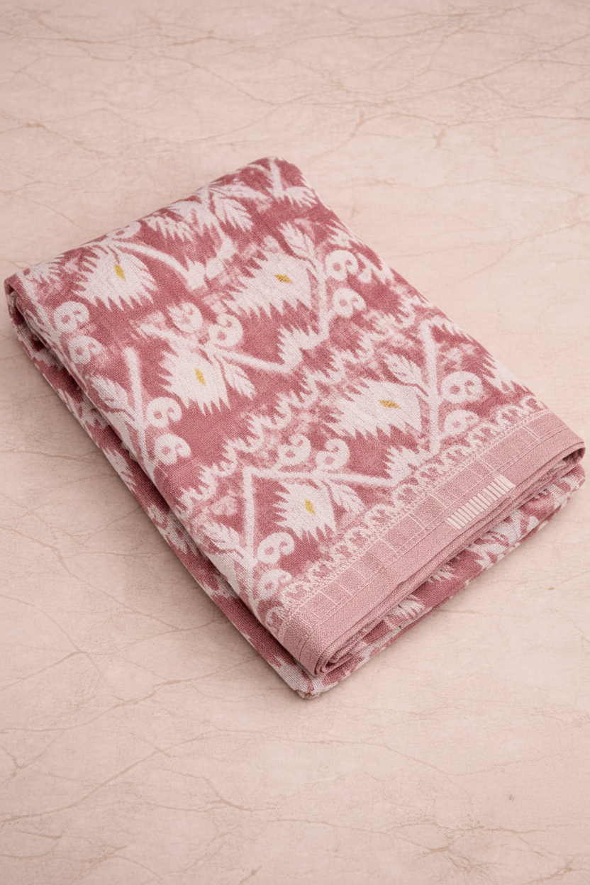 Onion pink jamdani saree with intricate weaving
