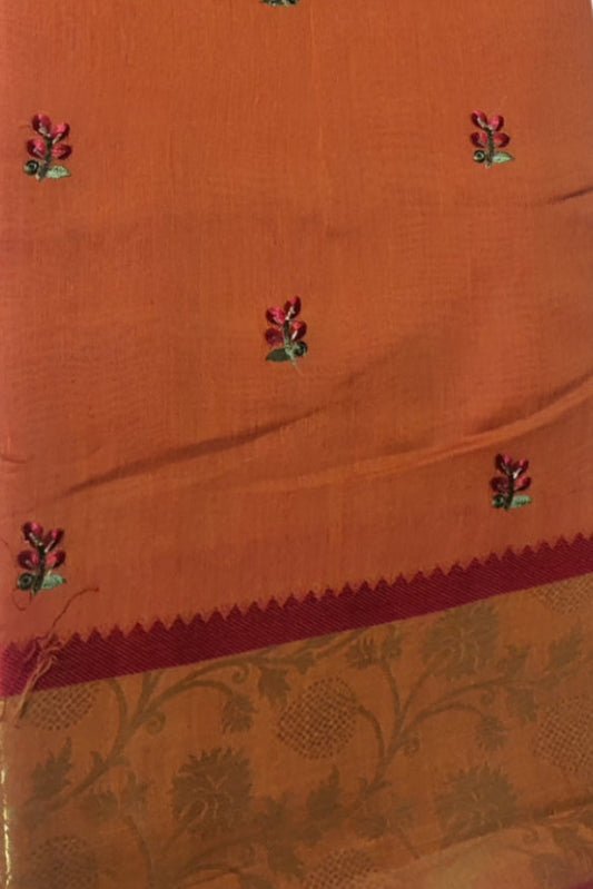 Medium Orange Cotton Saree Gadwal cotton sari