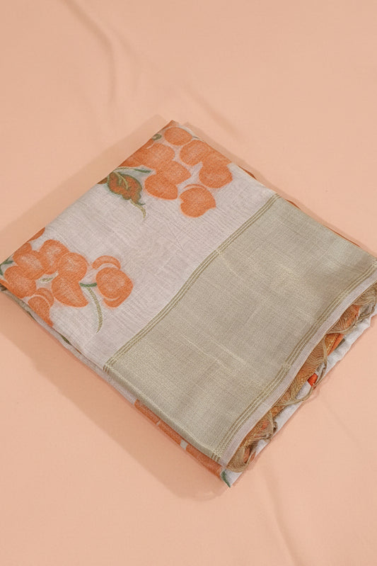 Koonjitha orange pure muslin saree