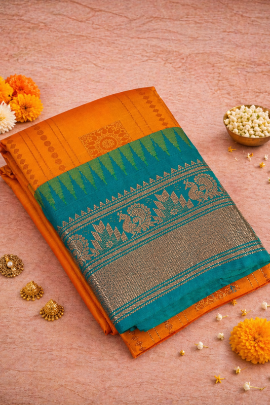 Orange color pure kanjiwaram
