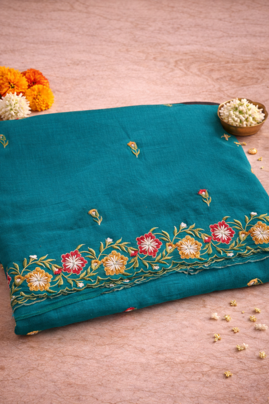 Green color floral Parsi embroidery