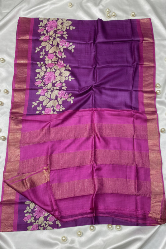 pink and violet pure handloom tussar