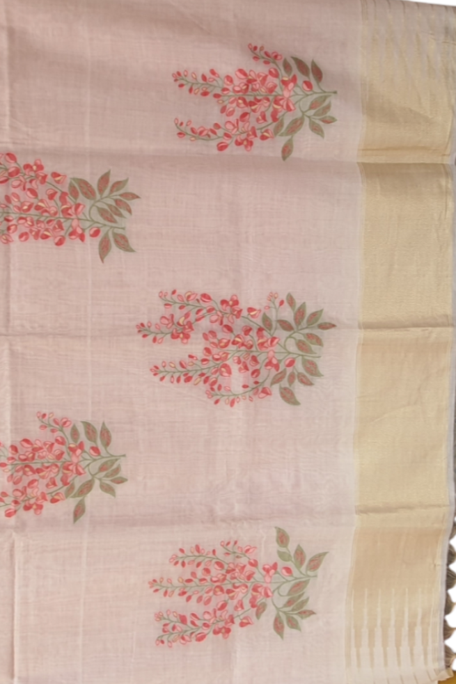 Pure muslin cotton saree with weaved work 