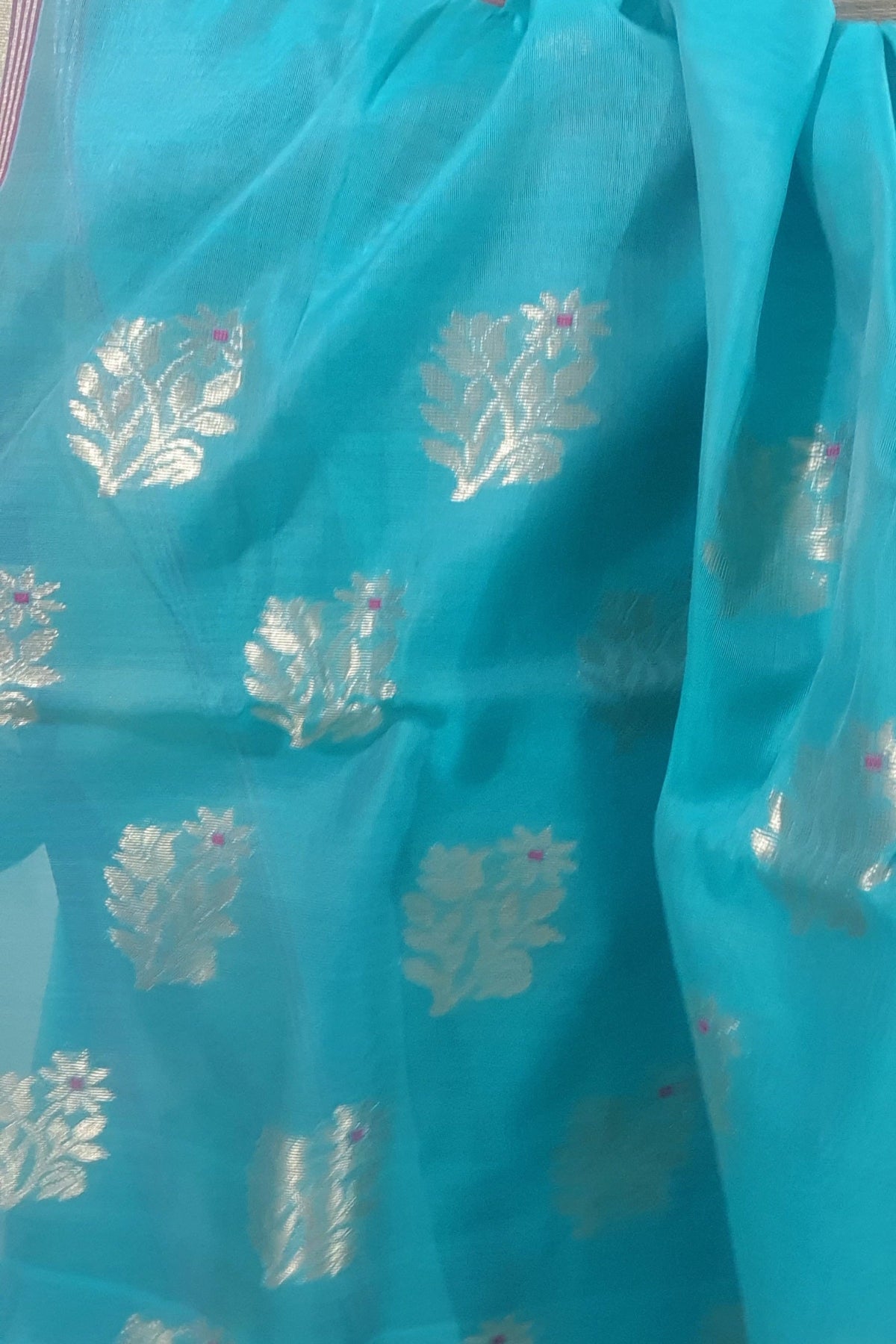 Pure handloom rama chanderi saree