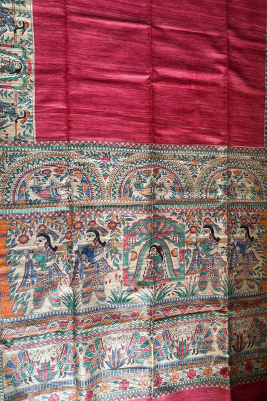 pure tussar handloom handpainted saree
