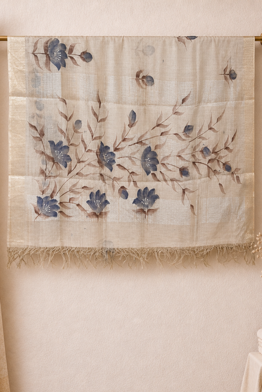  silver tissue saree hand painted