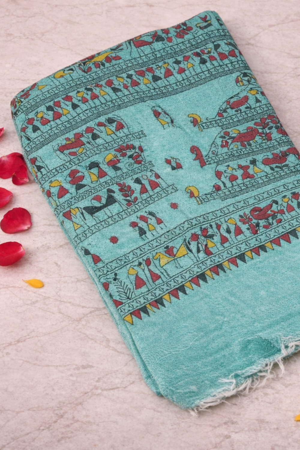 green hand painted warli art