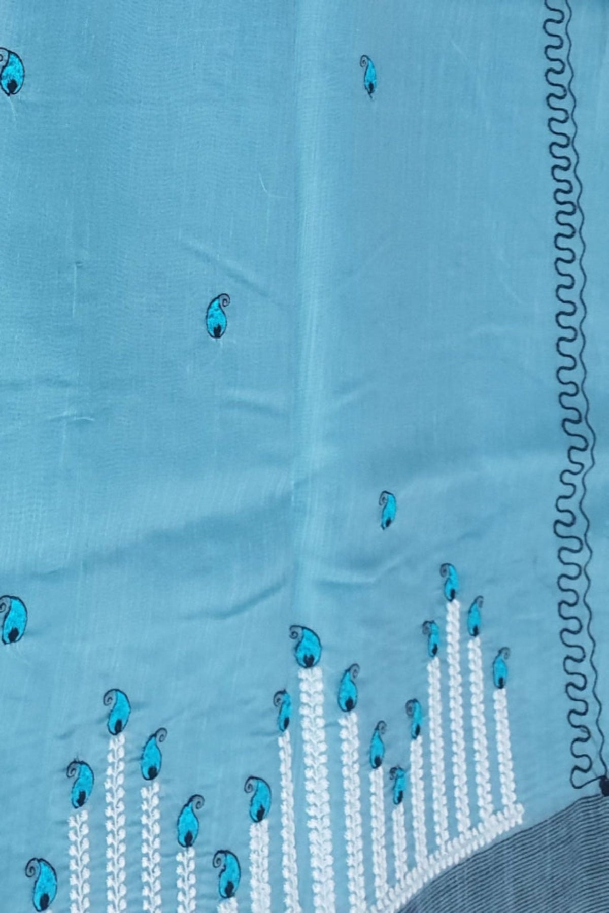 cotton saree teal blue sari  color embroidery