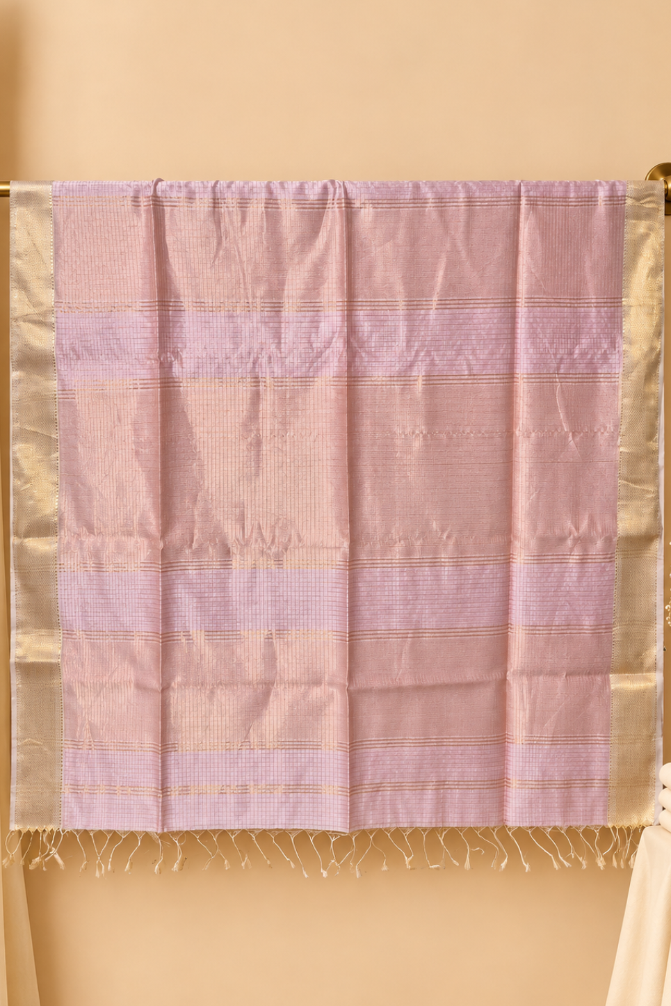 Light Rose Pink Zari checks Handwoven Pure Maheshwari Saree3