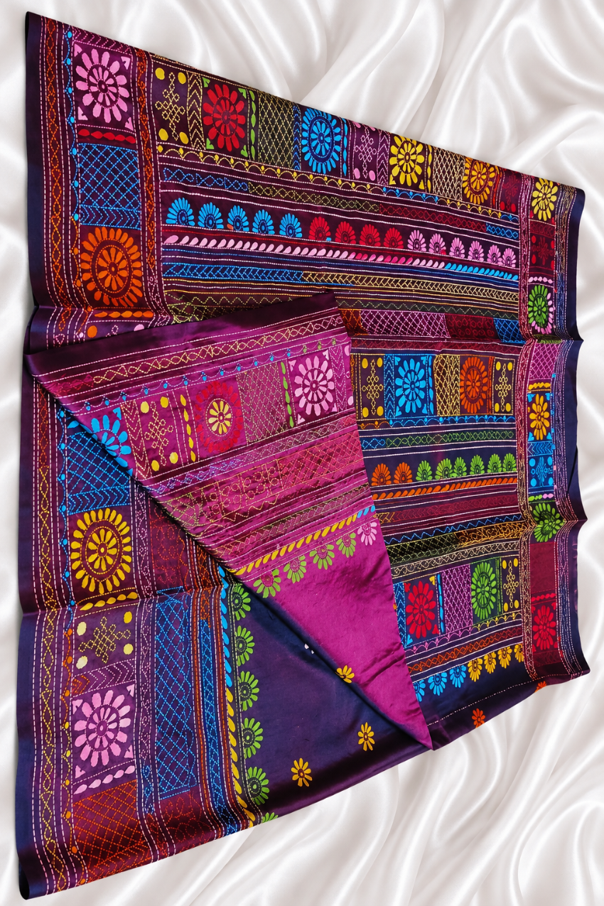 Mix Color Exclusive hand kantha work Saree