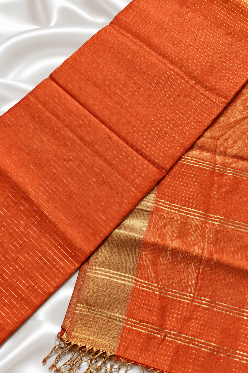 Orange_Zari_checks_Handwoven_Pure_Maheshwari_Saree2