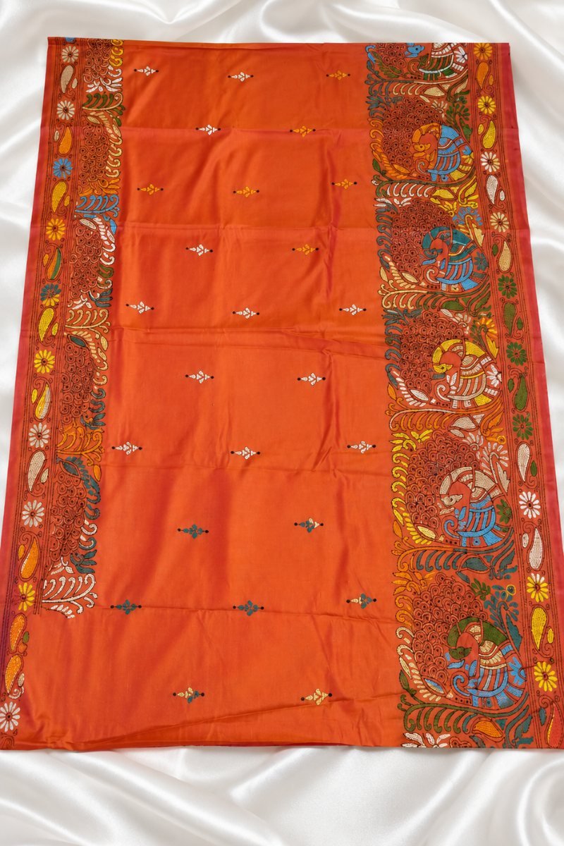 Orange_full_hand_work_kantha_stitch_saree1