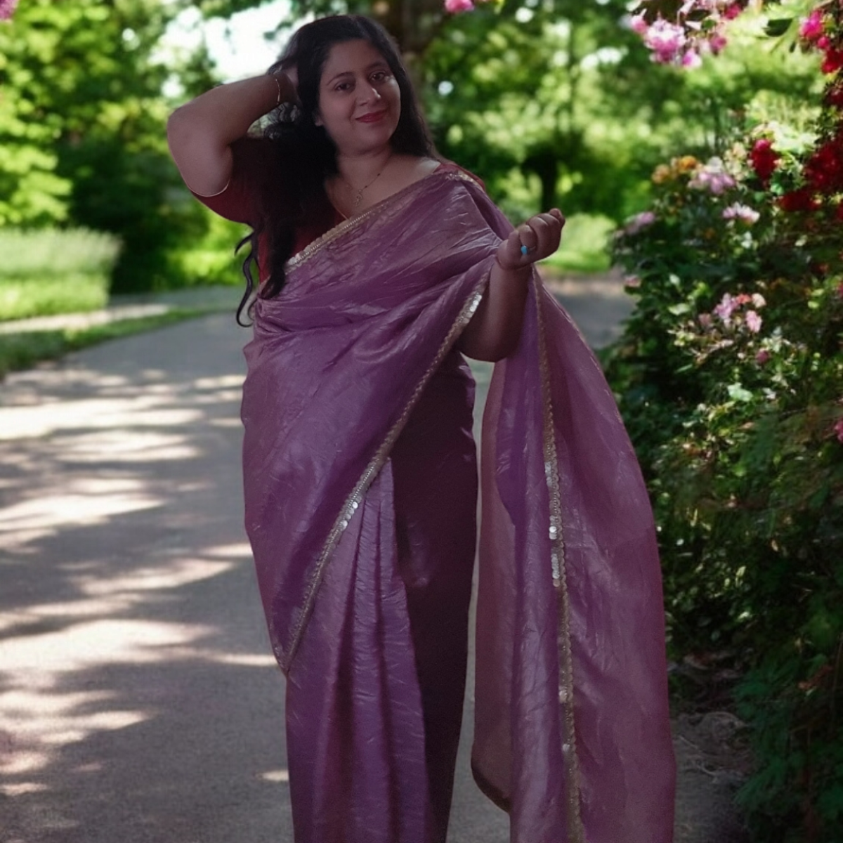 Purple crushed tissue saree